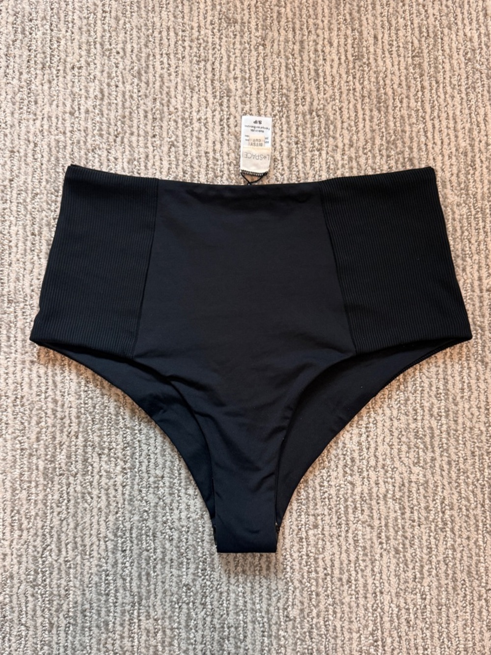 L*Space Jackie Bitsy Bikini Bottom black ribbed Small high waist cheeky